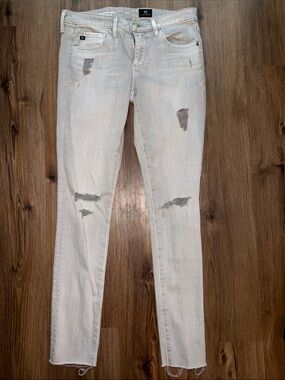 AG Adriano Goldschmied Light Gray Distressed Skinny Jeans